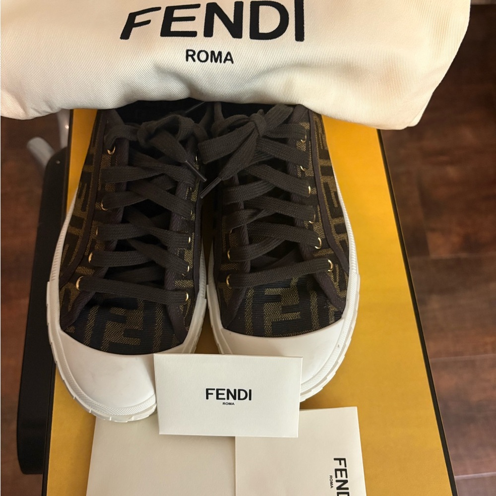 Fendi Cream and Tan Domino Sneakers